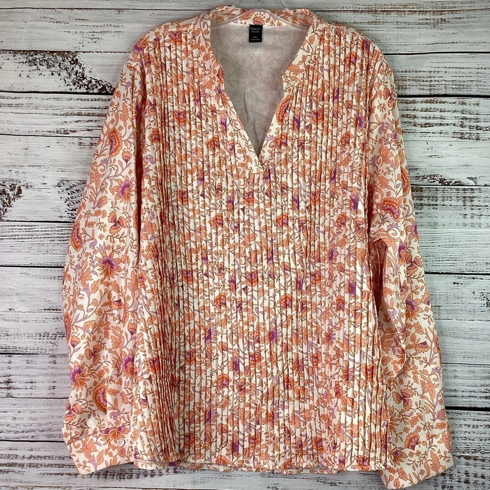 EMERY ROSE PLUS SIZE 4X 4XL FLORAL TOP ORANGE PURPLE SPRING SUMMER FALL BLOUSE - Picture 2 of 10
